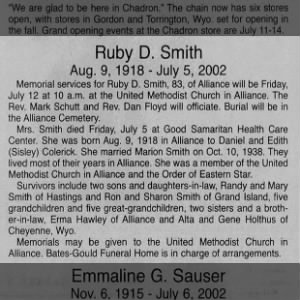 Obituary for Ruby D. Smith
