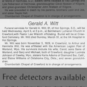 WITT Gerald Arthur obit (1929-1991)